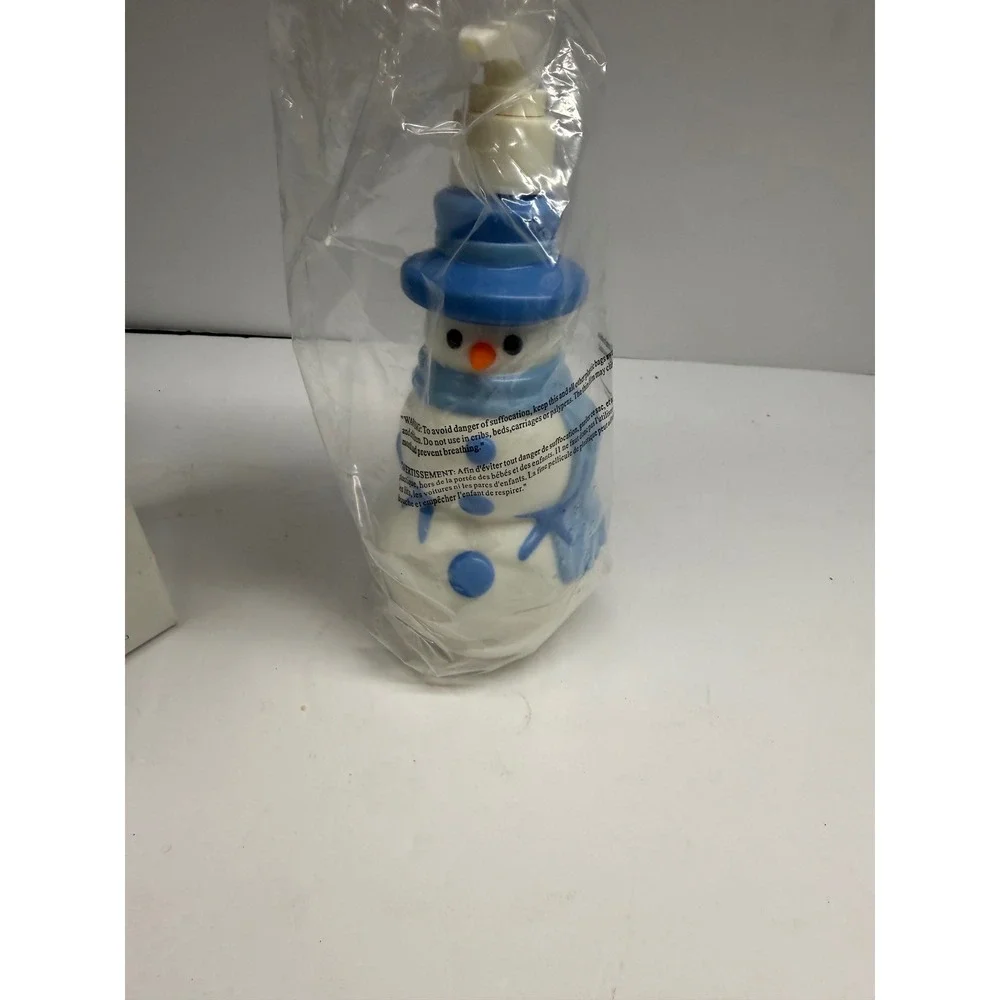 Vintage Avon Jolly Snowman Decanter Collectible Soap Lotion Pump Blue White